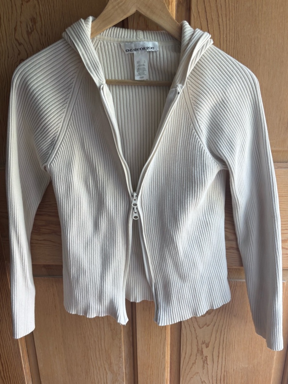 Cream Double Zip Hoodie Zip Sweater | Jones New York | Y2K | 100% Cotton Large